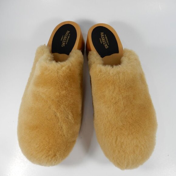 Swedish Hasbeens Fluff Slip On CLOGS Size 41 10.5 11 Shearling Wood NEW $340 - Picture 8 of 14